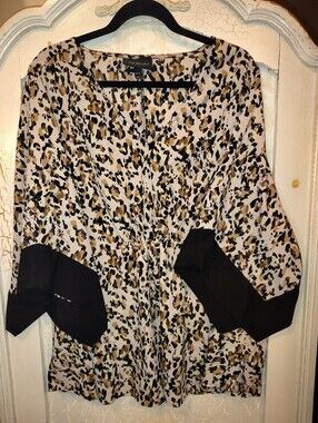 Lane Bryant 18/20 Leopard Print Blouse - Black/Tan/Cream
